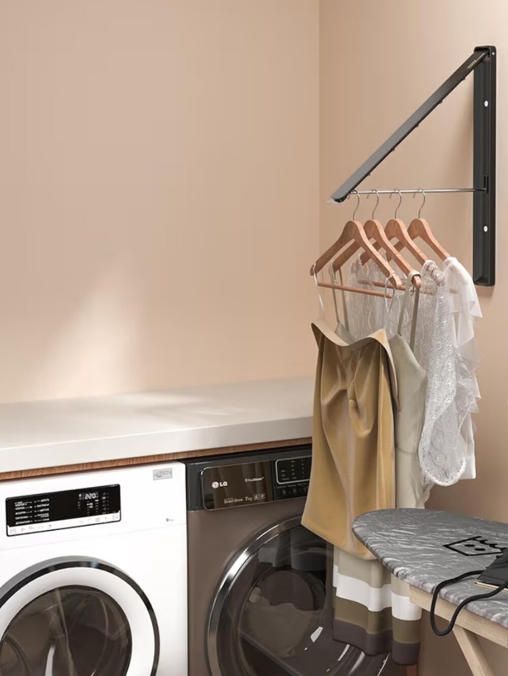 Amazon Wall-Mounted Retractable Clothes Rod Rack - Black - Picture 4 of 7